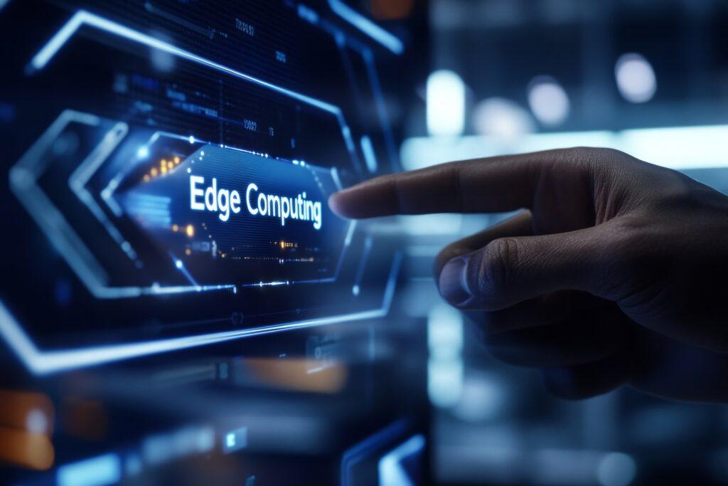 Finger drückt Edge-Computing-Taste | Montageanlage